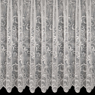 Home Curtains Linden Net 400w x 107d CM Cut Lace Panel White