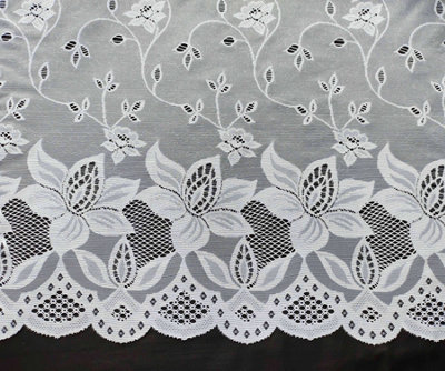 Home Curtains London Floral Net 300w x 91d CM Cut Lace Panel White