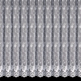 Home Curtains London Floral Net 400w x 102d CM Cut Lace Panel White