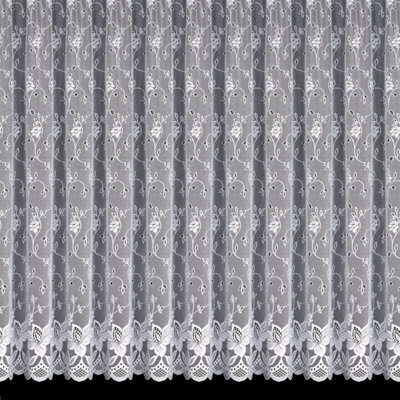 Home Curtains London Floral Net 500w x 102d CM Cut Lace Panel White