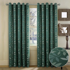 Home Curtains Lorenzo Fully Lined 45w x 54d" (114x137cm) Green Eyelet curtains (PAIR)