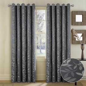 Home Curtains Lorenzo Fully Lined 45w x 54d" (114x137cm) Grey Eyelet curtains (PAIR)