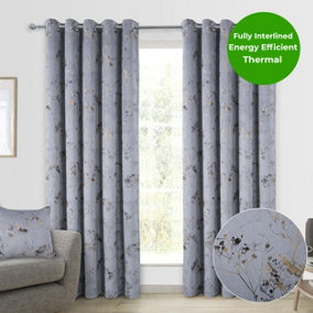 Home Curtains Lucia Thermal Interlined 45w x 54d" (114x137cm) Grey Eyelet Curtains (PAIR)