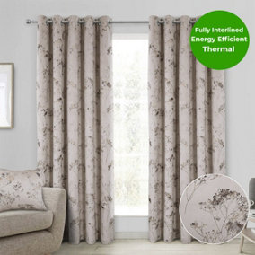 Home Curtains Lucia Thermal Interlined 45w x 54d" (114x137cm) Natural Eyelet Curtains (PAIR)