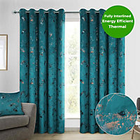 Home Curtains Lucia Thermal Interlined 45w x 54d" (114x137cm) Teal Eyelet Curtains (PAIR)