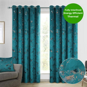 Home Curtains Lucia Thermal Interlined 45w x 54d" (114x137cm) Teal Eyelet Curtains (PAIR)