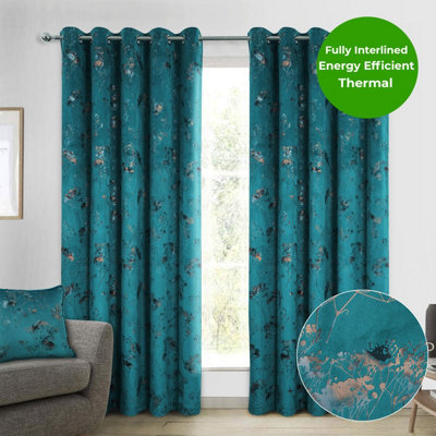 Home Curtains Lucia Thermal Interlined 65w x 54d" (165x137cm) Teal Eyelet Curtains (PAIR)