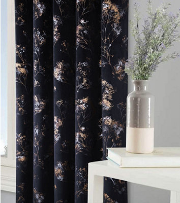 Home Curtains Lucia Thermal Interlined 65w x 72d" (165x183cm) Black Eyelet Curtains (PAIR)