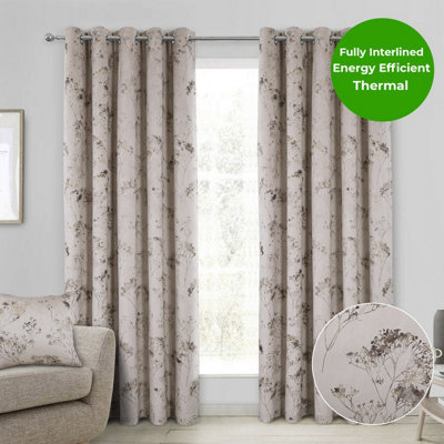 Home Curtains Lucia Thermal Interlined 65w x 72d" (165x183cm) Natural Eyelet Curtains (PAIR)