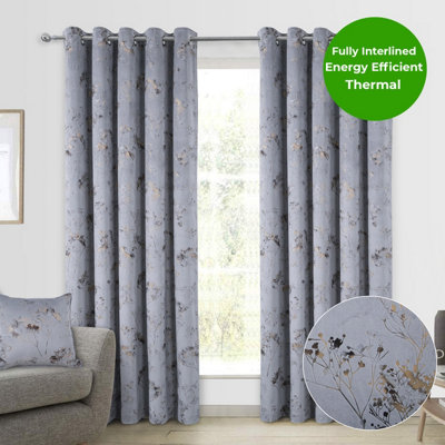 Home Curtains Lucia Thermal Interlined 90w x 90d" (229x229cm) Grey Eyelet Curtains (PAIR)