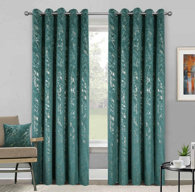 Home Curtains Mabel Metallic Super Thermal Interlined 45w x 54d" (114x137cm) Green Eyelet Curtains (PAIR)