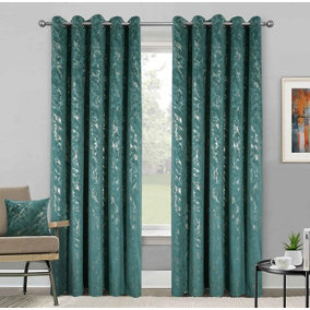 Home Curtains Mabel Metallic Super Thermal Interlined 45w x 54d" (114x137cm) Green Eyelet Curtains (PAIR)