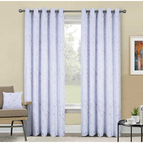Home Curtains Mabel Metallic Super Thermal Interlined 45w x 54d" (114x137cm) White Eyelet Curtains (PAIR)