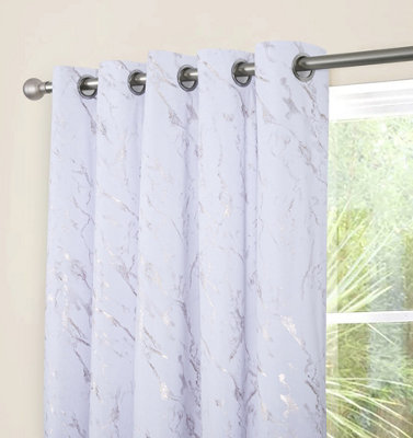 Home Curtains Mabel Metallic Super Thermal Interlined 65w x 90d" (165x229cm) White Eyelet Curtains (PAIR)
