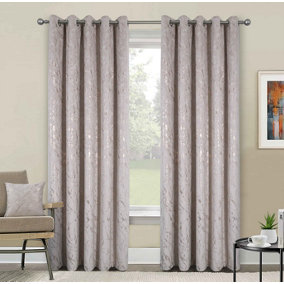 Home Curtains Mabel Metallic Super Thermal Interlined 90w x 108d" (229x274cm) Cream Eyelet Curtains (PAIR)