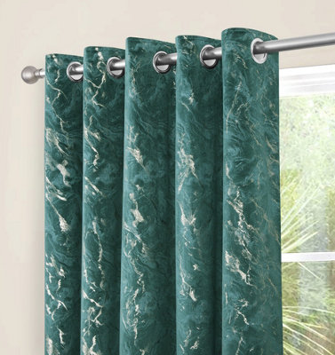 Home Curtains Mabel Metallic Super Thermal Interlined 90w x 90d" (229x229cm) Green Eyelet Curtains (PAIR)