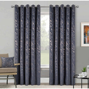 Home Curtains Mabel Metallic Super Thermal Interlined 90w x 90d" (229x229cm) Grey Eyelet Curtains (PAIR)