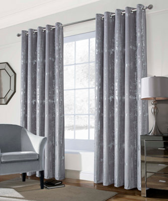 Home Curtains Margo Velour Thermal  Lined 65w x 54d" (165x137cm) Grey Eyelet Curtains (PAIR)