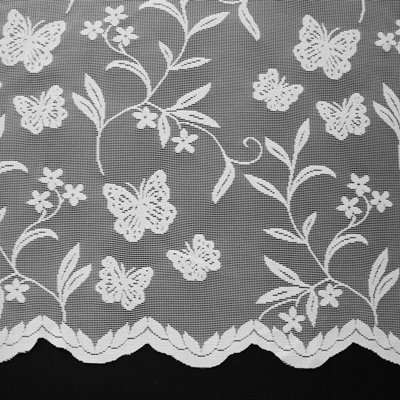 Home Curtains Meadow Butterfly Botanical Net 500w x 115d CM Cut Lace Panel White