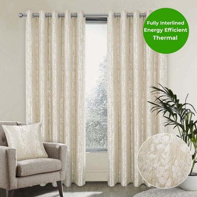 Home Curtains Mia Super Thermal Interlined 45w x 54d" (114x137cm) Cream Eyelet Curtains (PAIR)