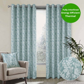 Home Curtains Mia Super Thermal Interlined 45w x 54d" (114x137cm) Green Eyelet Curtains (PAIR)