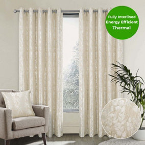 Home Curtains Mia Super Thermal Interlined 65w x 90d" (165x229cm) Cream Eyelet Curtains (PAIR)