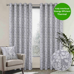 Home Curtains Mia Super Thermal Interlined 90w x 90d" (229x229cm) Grey Eyelet Curtains (PAIR)