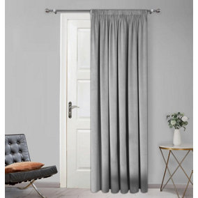 Home Curtains Montreal Fully Lined Soft Velour 45w x 84d" (114x213cm) Soft Grey Door Curtain