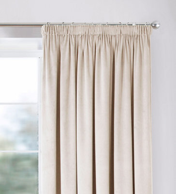 Home Curtains Montreal Super Soft Velour Fully Lined 45w x 54d (114x137cm)  Natural 3 Pencil pleat Curtains (PAIR)
