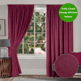 Home Curtains Montreal Super Soft Velour Fully Lined 65w x 72d" (165x183cm) Wine 3" Pencil pleat Curtains (PAIR)