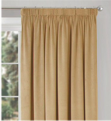 Home Curtains Montreal Super Soft Velour Fully Lined 90w x 72d" (229x183cm) Gold 3" Pencil pleat Curtains (PAIR)