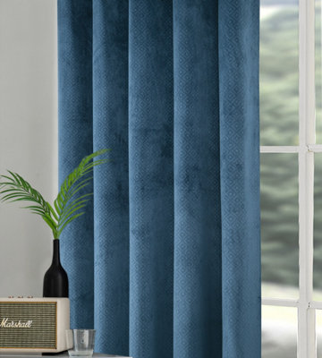 Home Curtains Otto Geometric Pattern Soft Velour Thermal Interlined 45w x 54d" (114x137cm) Dark Teal Eyelet Curtains (PAIR)