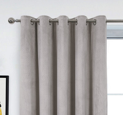 Home Curtains Otto Geometric Pattern Soft Velour Thermal Interlined 45w x 54d" (114x137cm) Pale Grey Eyelet Curtains (PAIR)