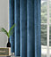 Home Curtains Otto Geometric Pattern Soft Velour Thermal Interlined 45w x 72d" (114x183cm) Dark Teal Eyelet Curtains (PAIR)