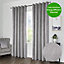 Home Curtains Otto Geometric Pattern Soft Velour Thermal Interlined 65w x 54d" (165x137cm) Pale Grey Eyelet Curtains (PAIR)