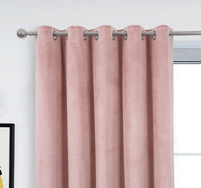 Home Curtains Otto Geometric Pattern Soft Velour Thermal Interlined 65w x 90d" (165x229cm) Blush Pink Eyelet Curtains (PAIR)