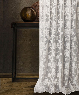 Home Curtains Radley Floral Net 200w x 152d CM Cut Lace Panel White