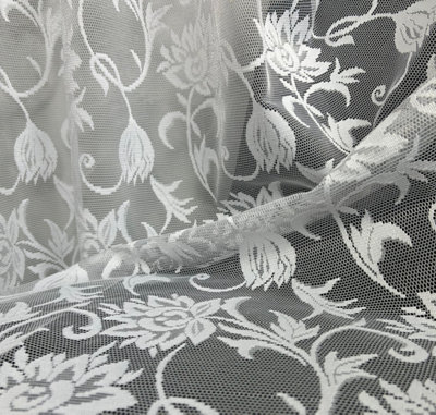 Home Curtains Radley Floral Net 400w x 114d CM Cut Lace Panel White