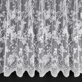 Home Curtains Ritz Floral Net 200w x 102d CM Cut Lace Panel White