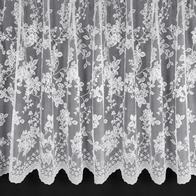 Home Curtains Ritz Floral Net 400w x 152d CM Cut Lace Panel White