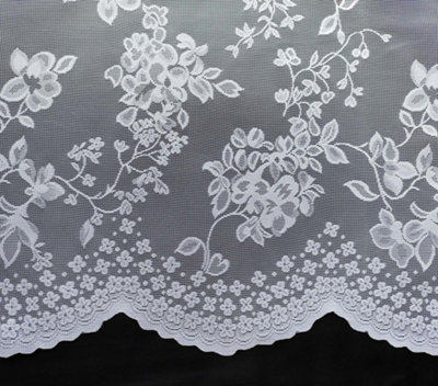 Home Curtains Ritz Floral Net 400w x 160d CM Cut Lace Panel White
