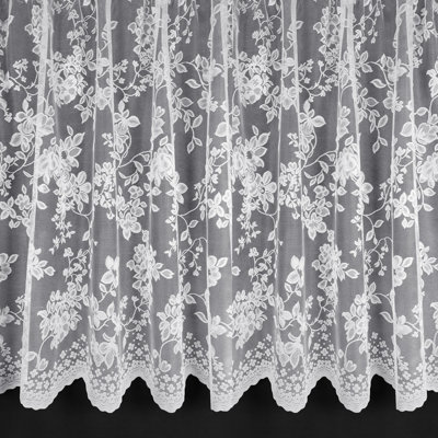 Home Curtains Ritz Floral Net 500w x 115d CM Cut Lace Panel White