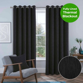 Home Curtains Rossi Blackout Lined 45w x 54d" (114x137cm) Charcoal Eyelet Curtains (PAIR)
