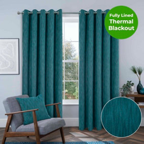 Home Curtains Rossi Blackout Lined 45w x 54d" (114x137cm) Teal Eyelet Curtains (PAIR)