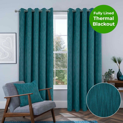 Home Curtains Rossi Blackout Lined 45w x 72d" (114x183cm) Teal Eyelet Curtains (PAIR)