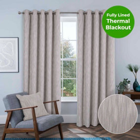 Home Curtains Rossi Blackout Lined 65w x 72d" (165x183cm) Natural Eyelet Curtains (PAIR)