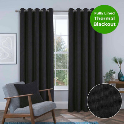 Home Curtains Rossi Blackout Lined 65w x 90d" (165x229cm) Charcoal Eyelet Curtains (PAIR)