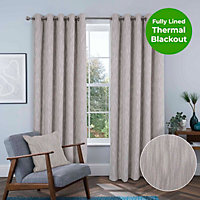 Home Curtains Rossi Blackout Lined 90w x 90d" (229x229cm) Natural Eyelet Curtains (PAIR)