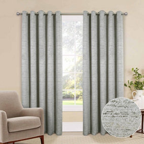 Home Curtains Rowan Metallic 45w x 54d" (114x137cm) Grey Eyelet Curtains (PAIR)