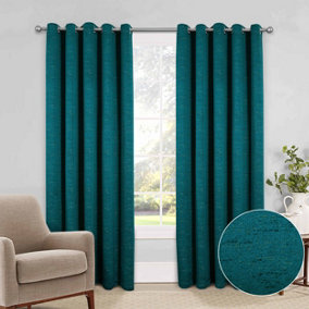 Home Curtains Rowan Metallic 45w x 54d" (114x137cm) Teal Eyelet Curtains (PAIR)